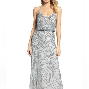 Adrianna Papell Silver Beaded Spaghetti-Strap Prom Dress